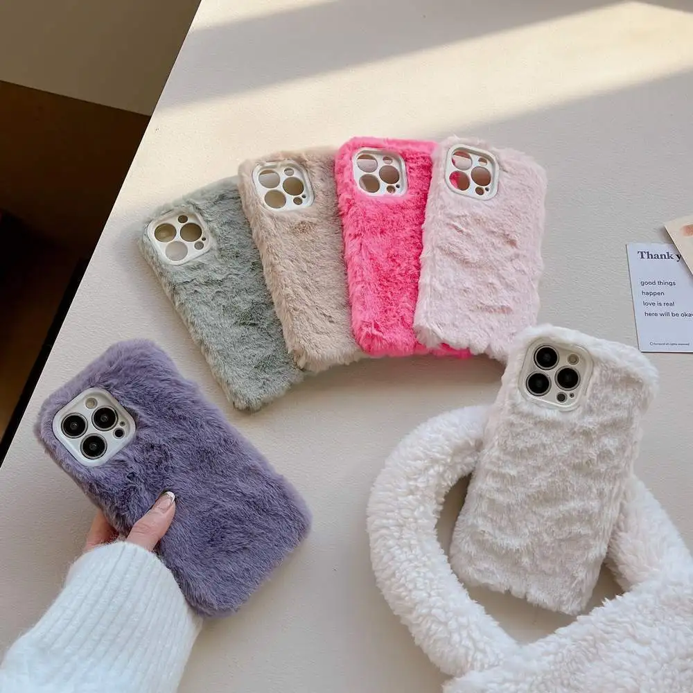 

Simple Pure Color Soft Rubber Warm Plush Phone Case Cover For iPhone 11 12 13 14 Pro Max 14 Plus Protective Skin Shell Cases