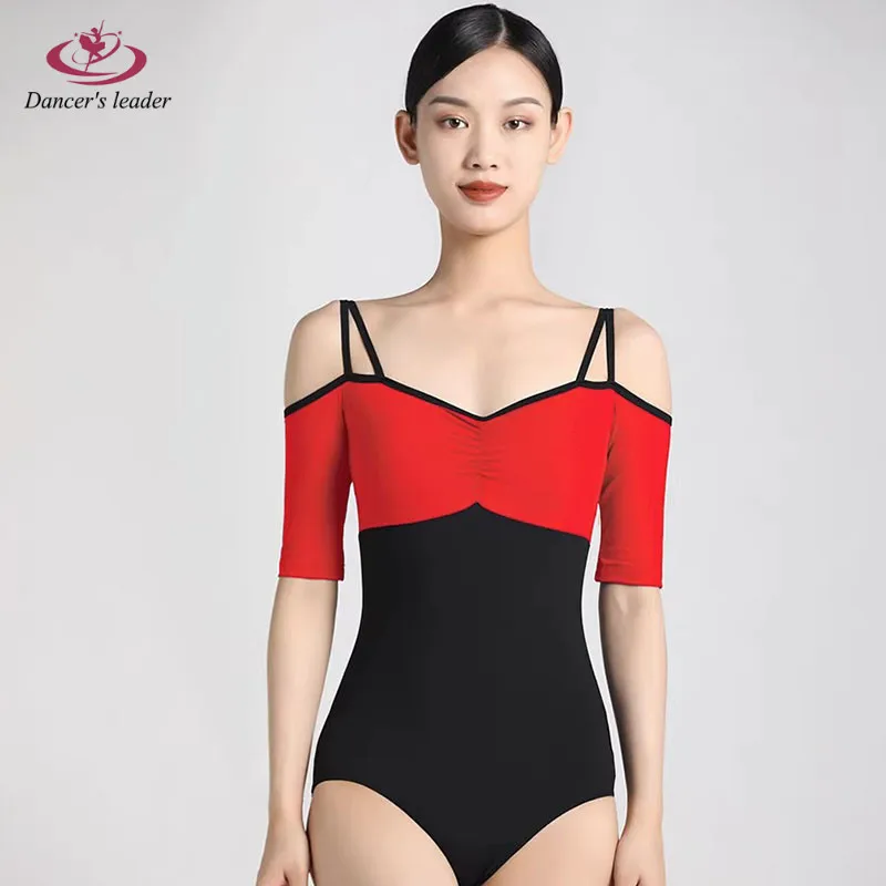 Ballet Costume Tight Summer Two-Tone Contrast Color Cross Shoulder Strap Gymnastics Performance Aerial Yoga