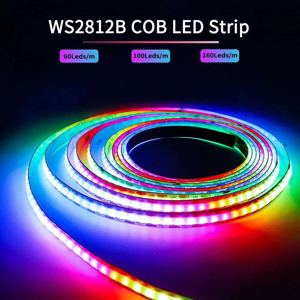WS2812B COB Светодиодная лента индивидуально Адресуемая 60/100/160 светодиодов/м гибкая лента высокой плотности WS2812 Smart RGB Dream цветная лента 5 в постоянного тока