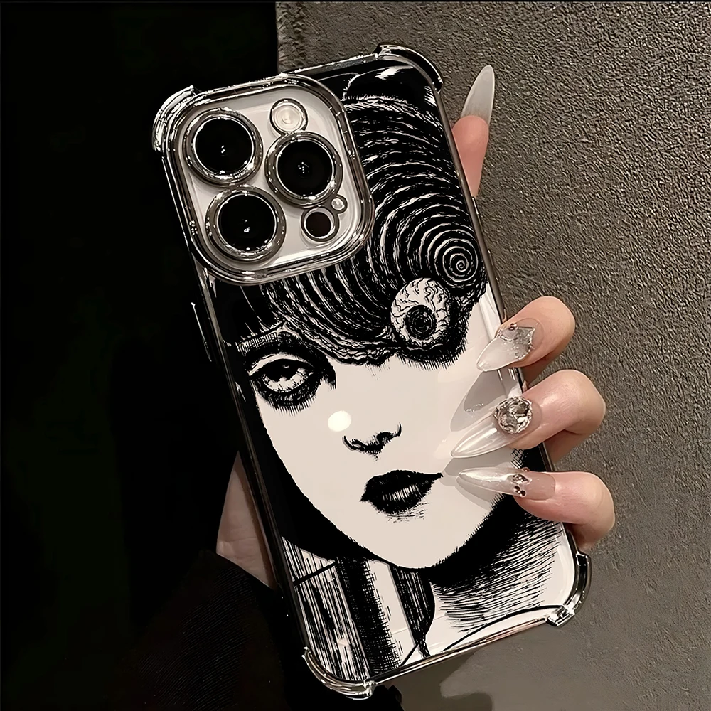 Junji Ito horror Hot comics Plating Case for Oppo Realme C55 C53 C30 C35 C33 C31 9 7 5 5S Pro Plus 4G 5G Anti-Fall Airabag Cover