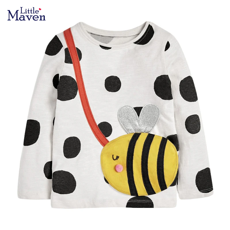 

Little maven New Girls Long Sleeve T-shirts Animal Bee Appliques Baby Girls Cotton Shirts 2022 Autumn Kids Clothes for Child Top