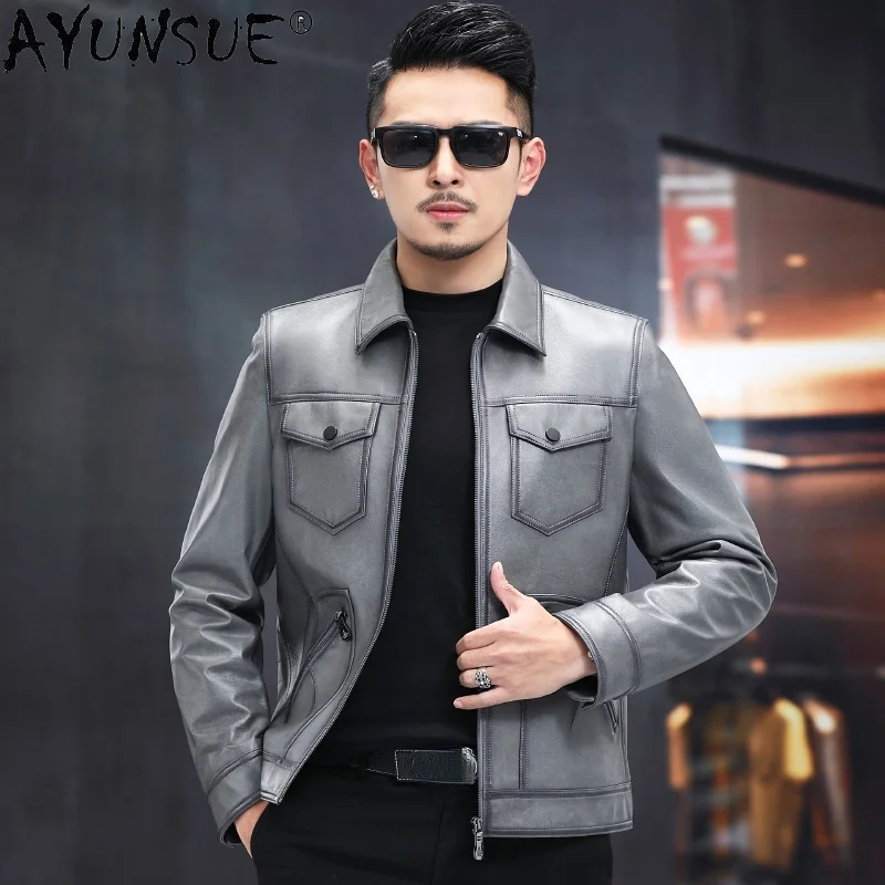 

2021 Real Sheepskin Leather Jacket Men Fashion Genuine Coat Male Short Korean Streetwear Man Veste Homme SQQ747
