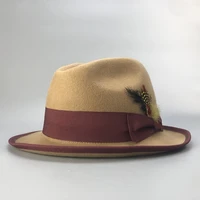 2022 panama new winter elegant wool hat with feather ribbon bow for women 57 62cm