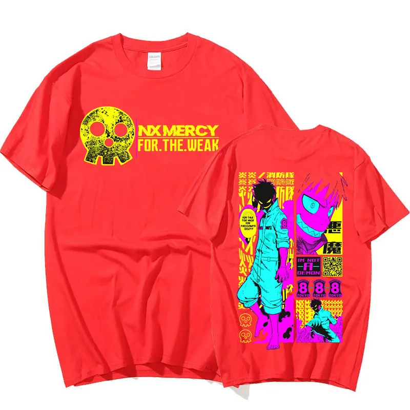 

Anime Fire Force Shinra Kusakabe Double-sided Print T Shirt Manga Graphics T-Shirts Men's Women's Cotton Tee Shirt Streetwear