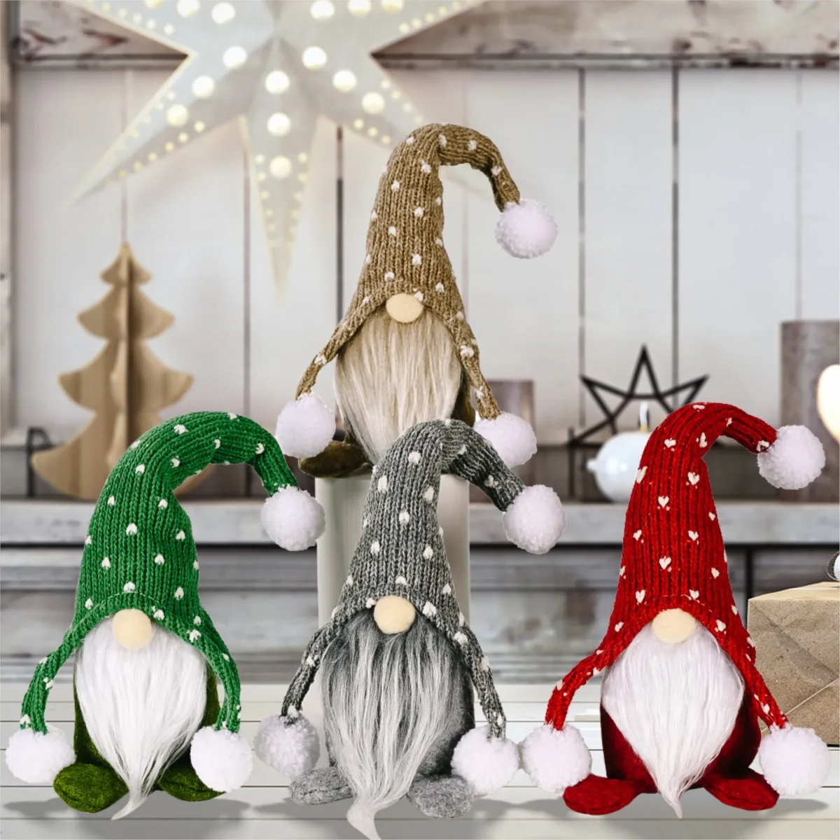 

2023 New Christmas Rudolph Doll Knitted Hairball Home Decorations Nordic Forester Knitted Hat Sitting Doll Room Deco Gift
