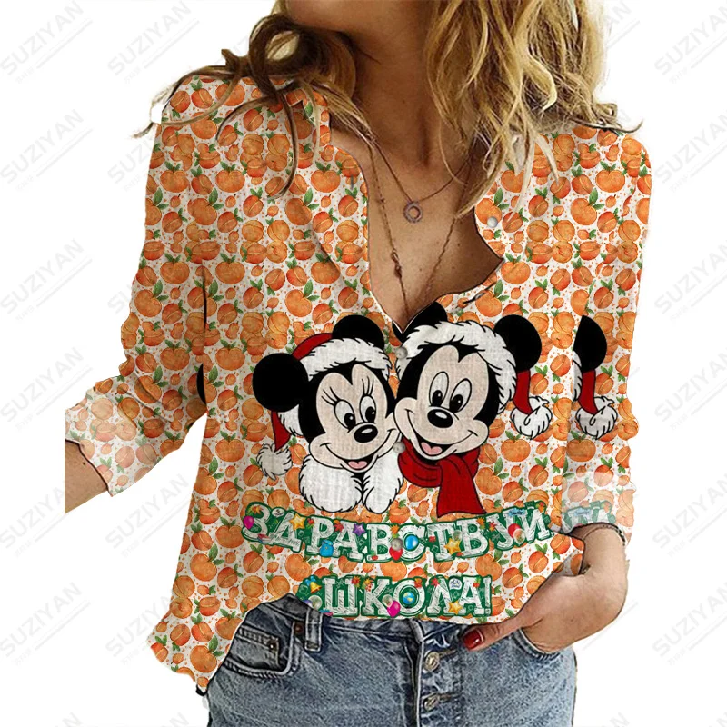 

Disney ChristmasPrinted Women'S Shirt Fashion New Casual Work Wear Blouses Elegant Turn-Down Collar Blouse Turn Down Collar