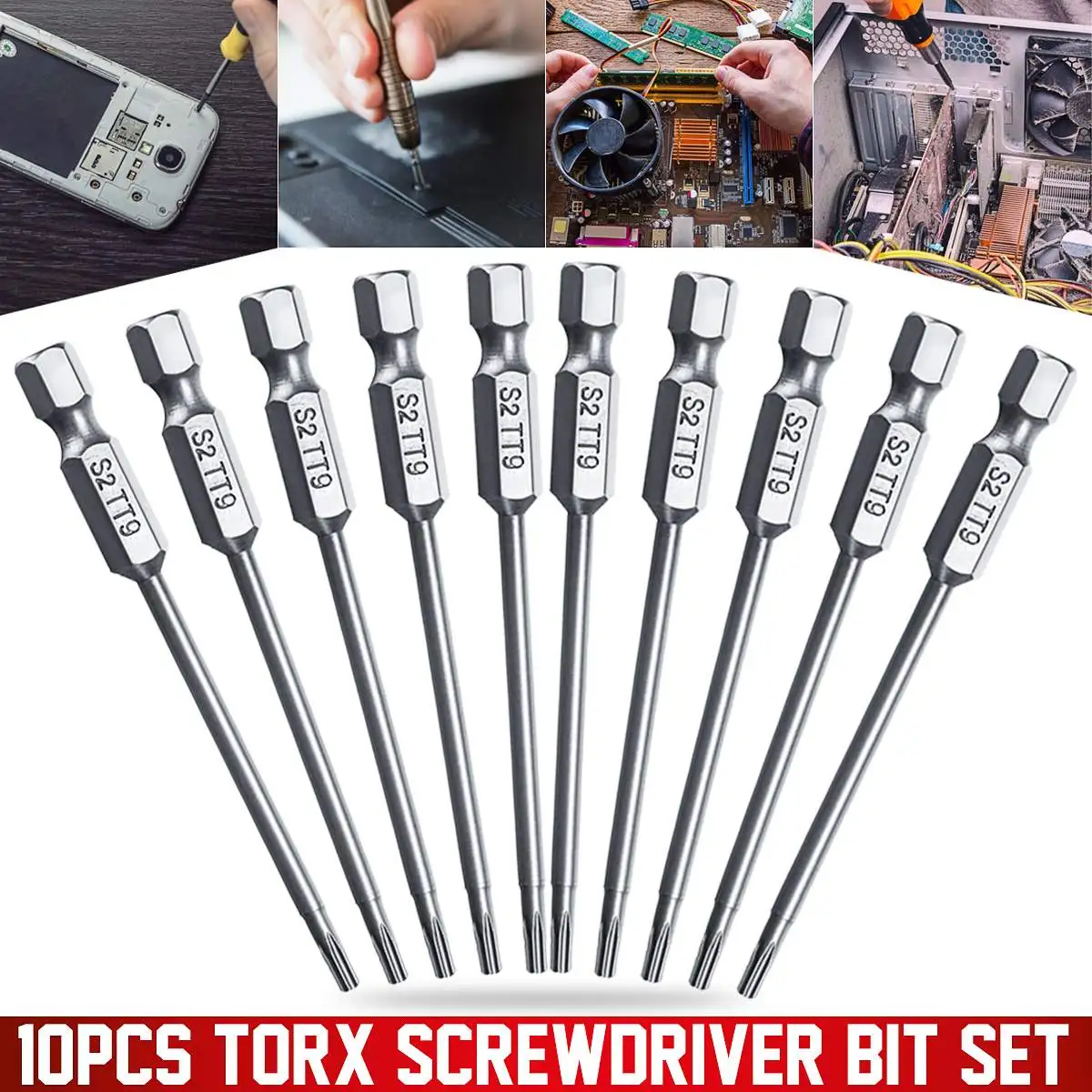 

10pcs Tamper Proof Security Drill Magnetic Bit Set Torx Screwdriver Flat Head 1/4" Hex Bits Driver 75mm Power Drill Bits Set