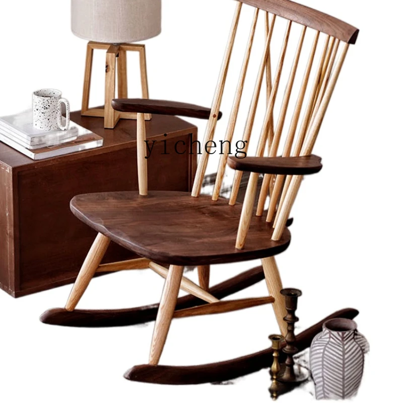 

XL Black Walnut Rocking Chair Balcony Leisure Single Lazy Sofa Recliner