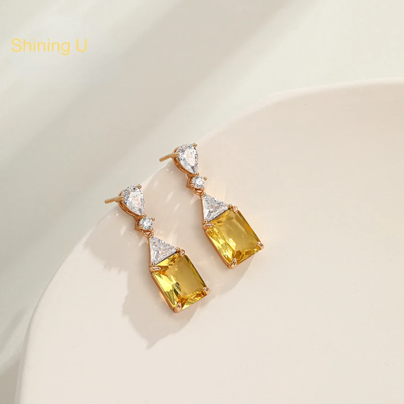 

Shining U Color Gems Square Stone Dangle Earrings for Women Plated In 18K Gold Color Fashion Jewelry Banquet
