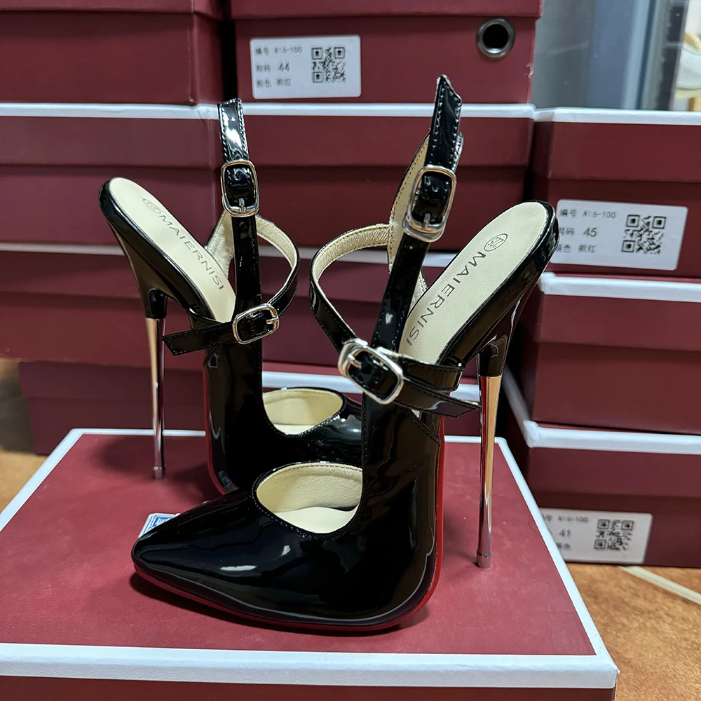 Сексуальные женские однотонные черные туфли-лодочки на высоком каблуке 16 см