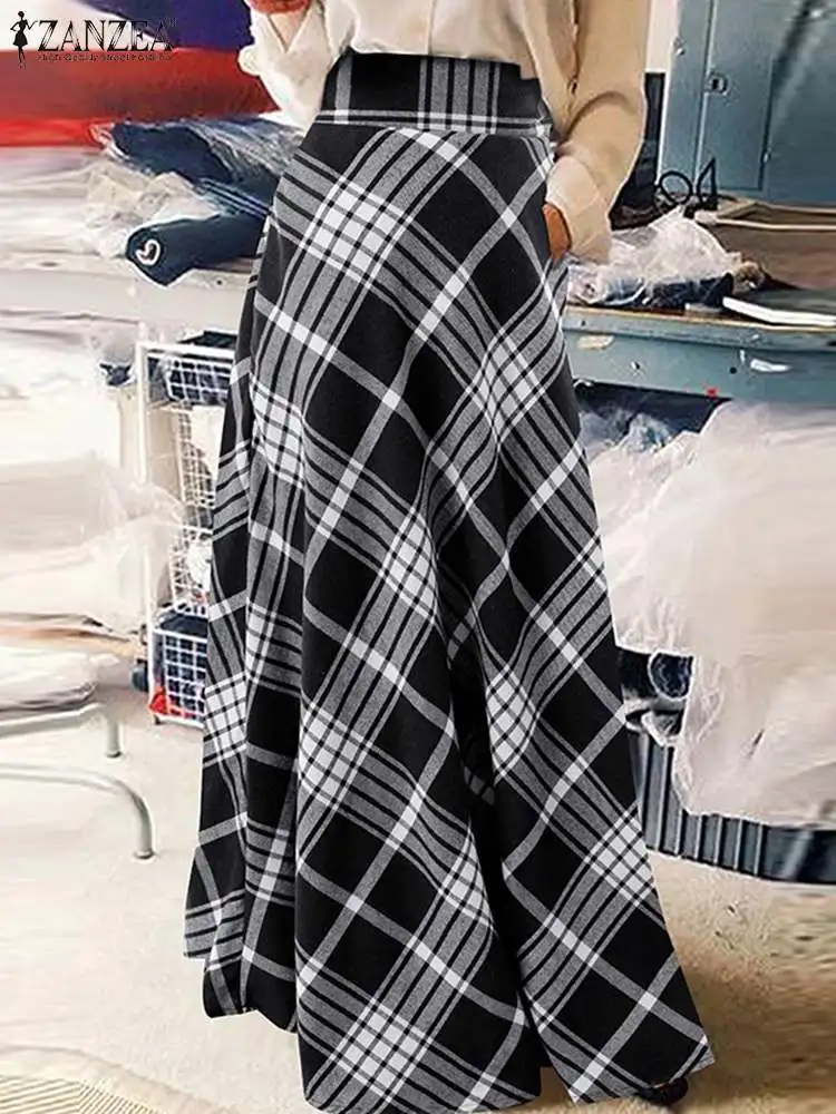 

ZANZEA Fashion Maxi Skirts Vintage Plaid Checked Party Skirt Jupe Spring Women High Waist A-line Long Skirts Holiday Faldas Saia