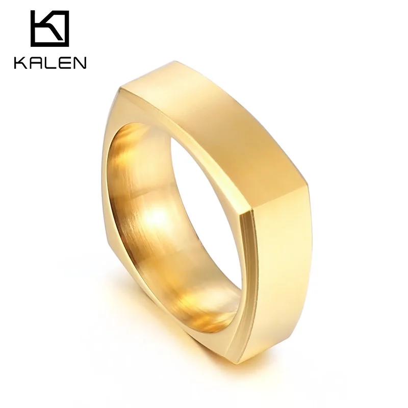 

KALEN Punk Geometric Charm Ring Men Stainless Steel 316L Cool Boyfriend Gift #8-#12