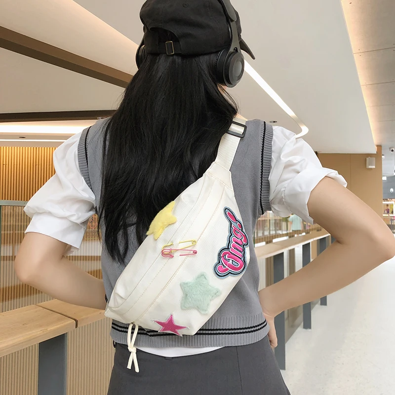 

Kawaii Chest Bag for Women Waist Bags Female Banana Bag Ladies Star Fanny Pack Waist Pack Travel Belt Bag Solid Color Phone Bags