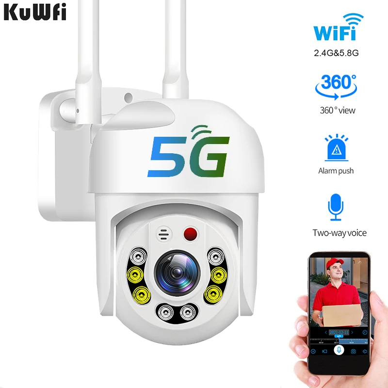 

KuWFi 5G Wifi Camera 1080P Security Monitor Outdoor PTZ Speed Dome Wireless IP Camera Tracking Audio Video Surveillance Camera