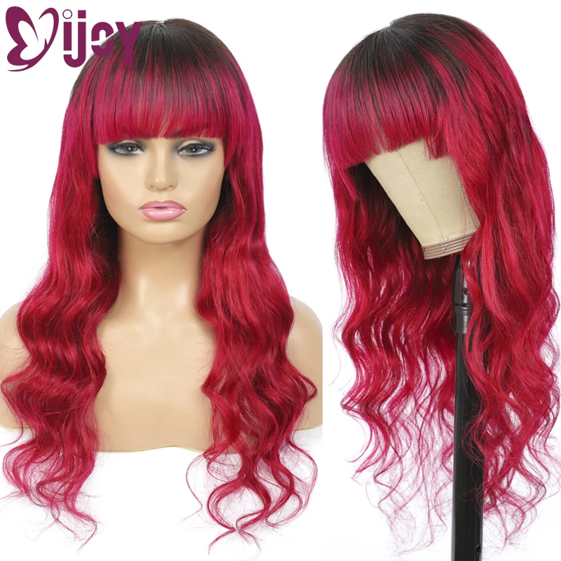 Парики из человеческих волос с волнистыми волосами челкой для черных женщин