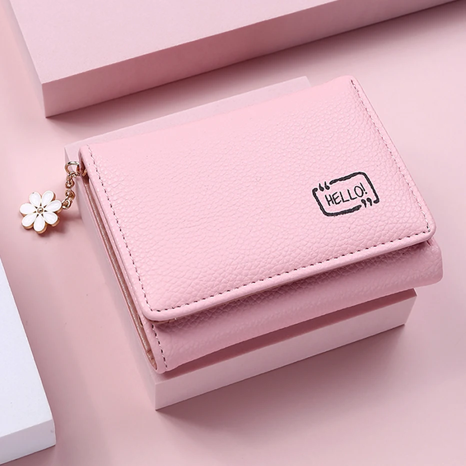 New Cute Flower Tassel Women Wallet Solid Color Large Capacity Short Girls Female Soft Small Coin Purse Card Holder Money Bag