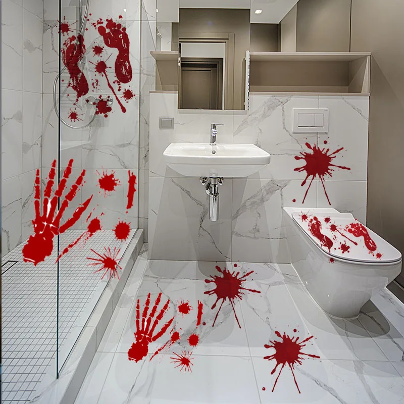 

Halloween Horror Stickers Blood Handprints Footprints Skull Wall Stickers Window Floor Door Stickers Haunted House Party Decor