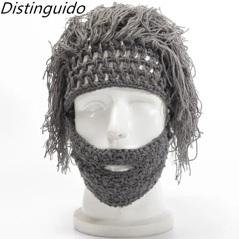 

Handmade Beard Wig Bonnet Halloween Party Spoof Knitted Wool Hats For Male Female Multicolor Funny Clothing Accessories HT057