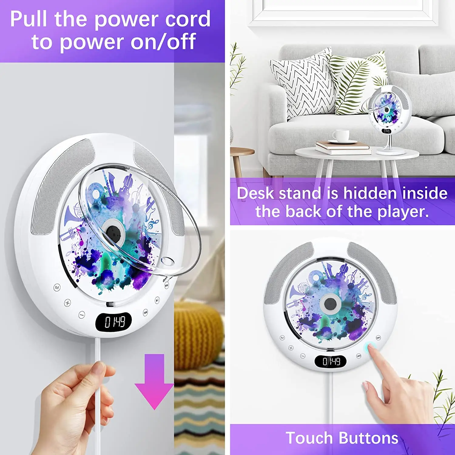 Портативный проигрыватель CD с кнопками, поддержка Bluetooth, пульт дистанционного управления, дисплей, FM-радио, USB, воспроизведение TF-карт, 3,5 мм, AUX