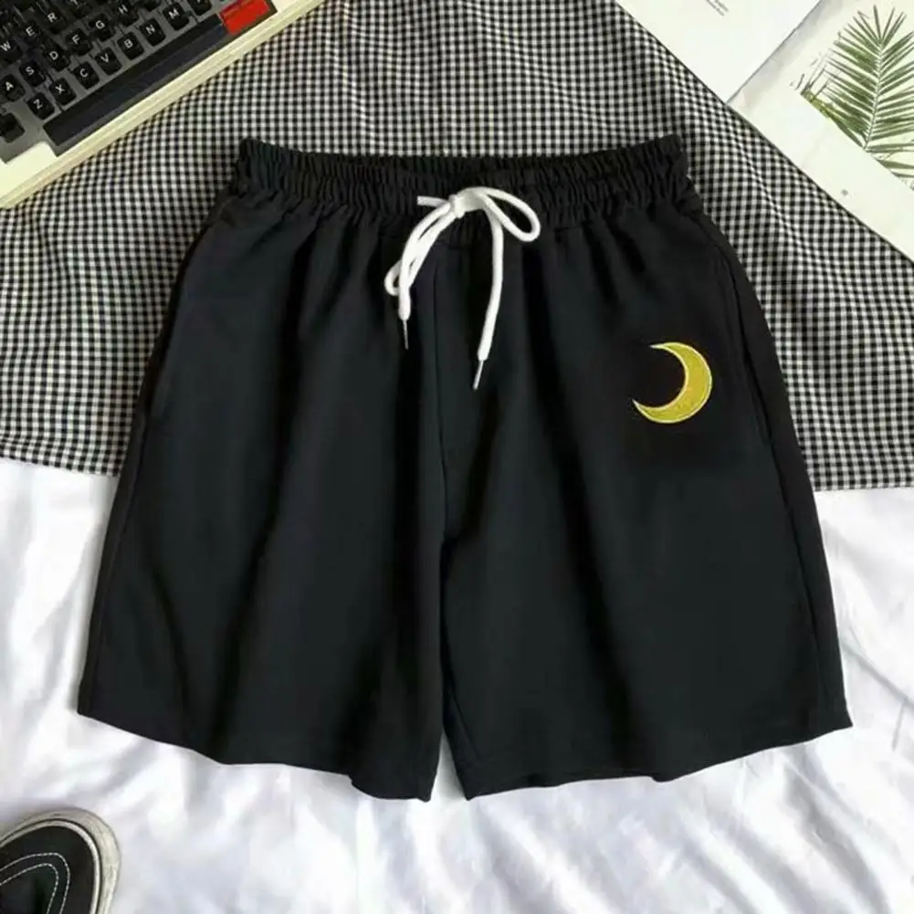 

Men Shorts Loose Solid Color Drawstring Elastic Waist Deep Crotch Summer Short Pants Daily Clothes