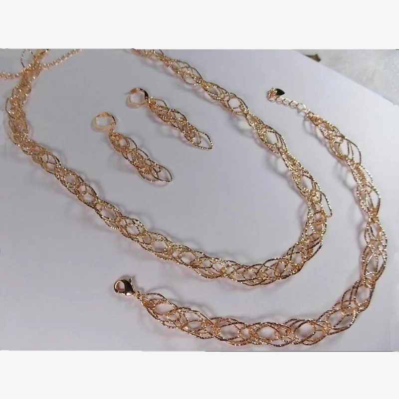 Женский браслет + серьги ожерелье из розового золота 585 пробы комплект ювелирных