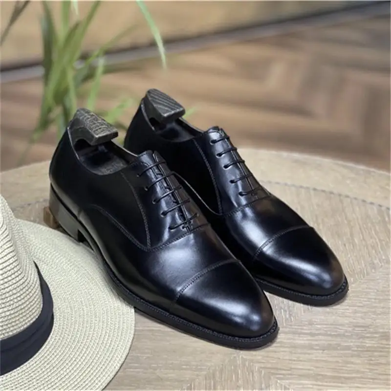 

Men Oxford Shoes Leather Square Toe Low Heel Three Splicing Lace Up Fashion Wedding Business Casual Dress Shoes