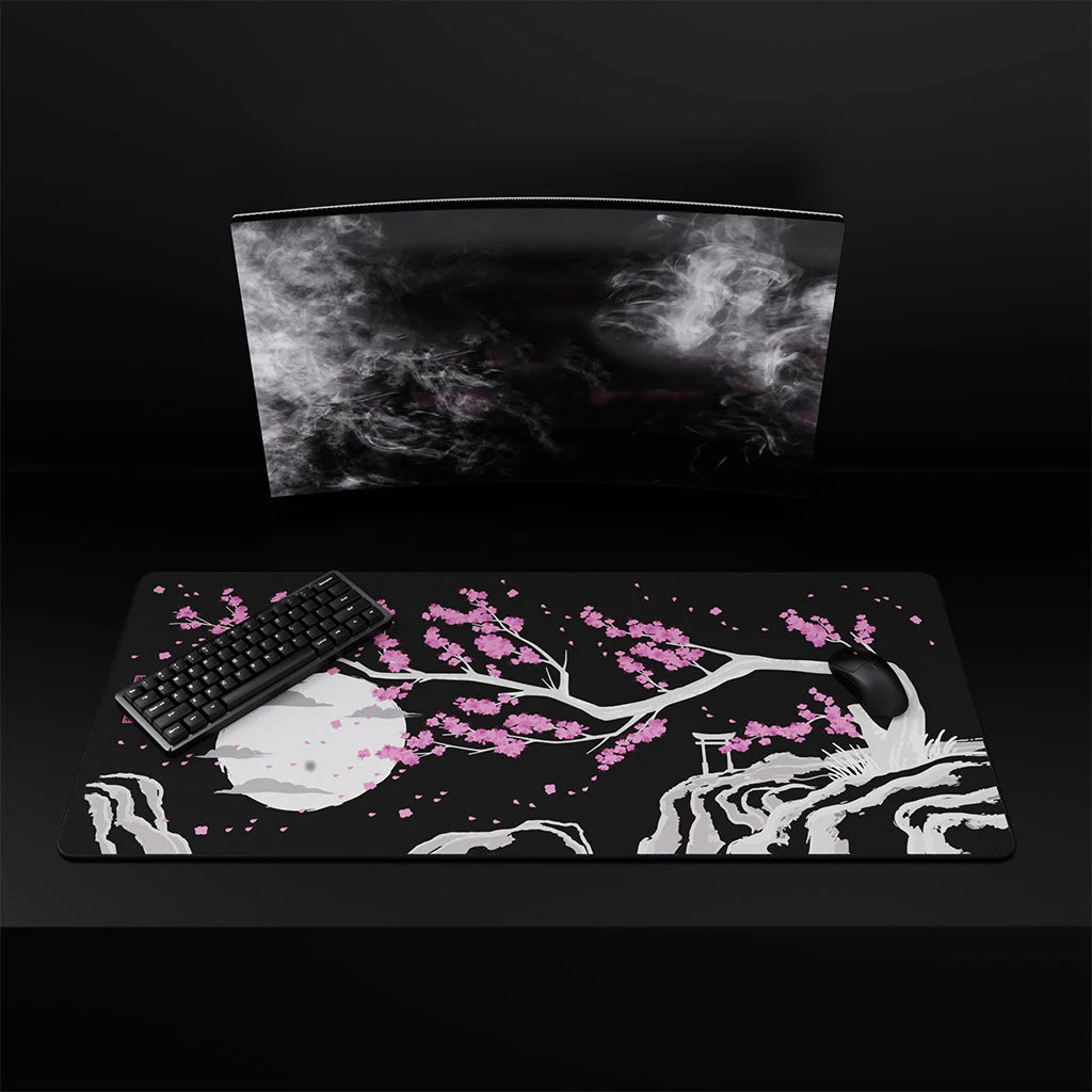 

Японский розовый Настольный коврик Сакура, коврик для мыши для художественных игр Xxl, милый коврик для мыши с цветами вишни, настольный аксессуар, черный коврик для мыши 900x400