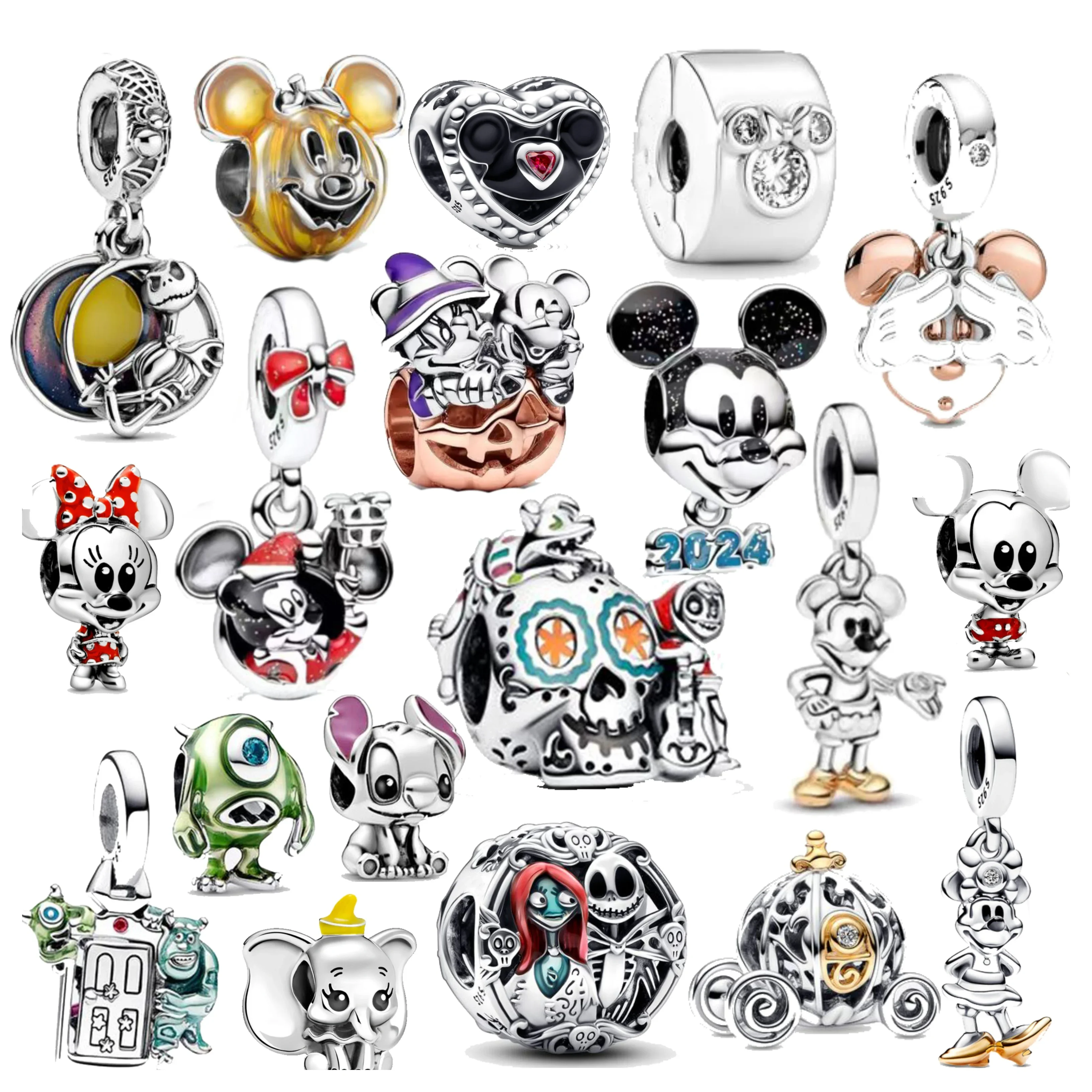 

925 Silver bead HEROCROSS Disney Mickey Minnie Mouse Halloween Pumpkin Pixar Coco Miguel Dante Skull Charm Fit Pandora Bracelet