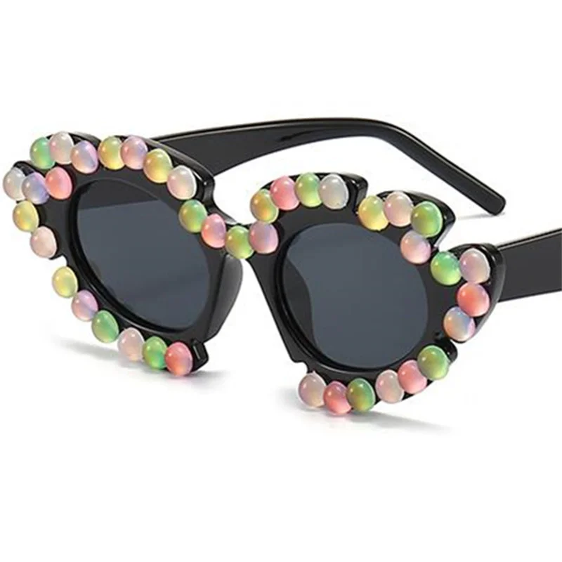 

NEW Sunglasses Women Polychrome Sun Glasses Flowers Adumbral Anti-UV Spectacles Handmade Pearl Inlay Eyeglasses Funny Ornamental
