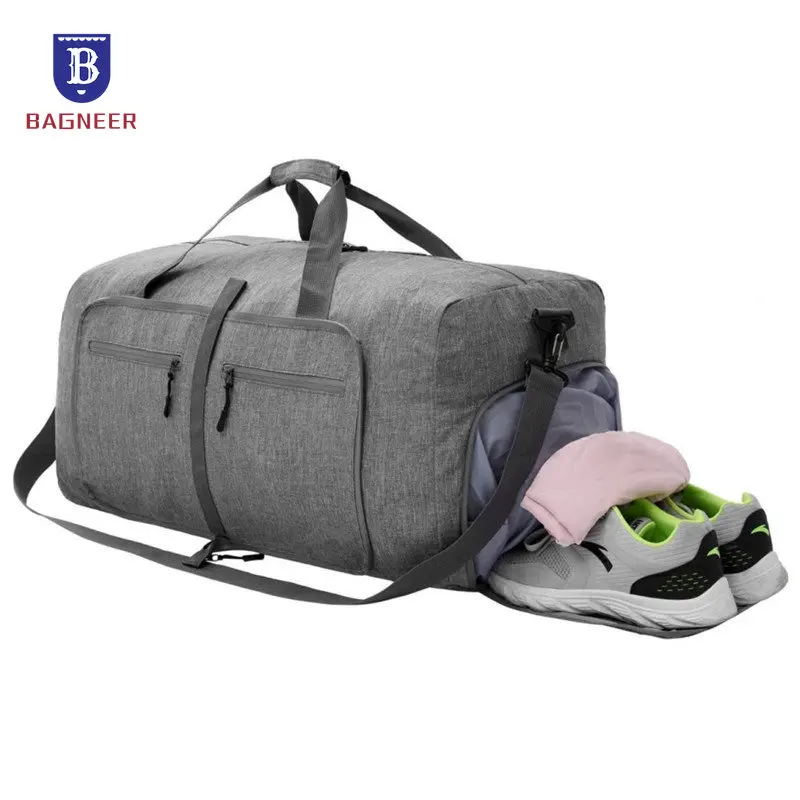 65L Foldable Travel Duffel Bag Unisex Lightweight Waterproof Large Capacity Shoulder Luggage Travel Bag with Shoes Compartment