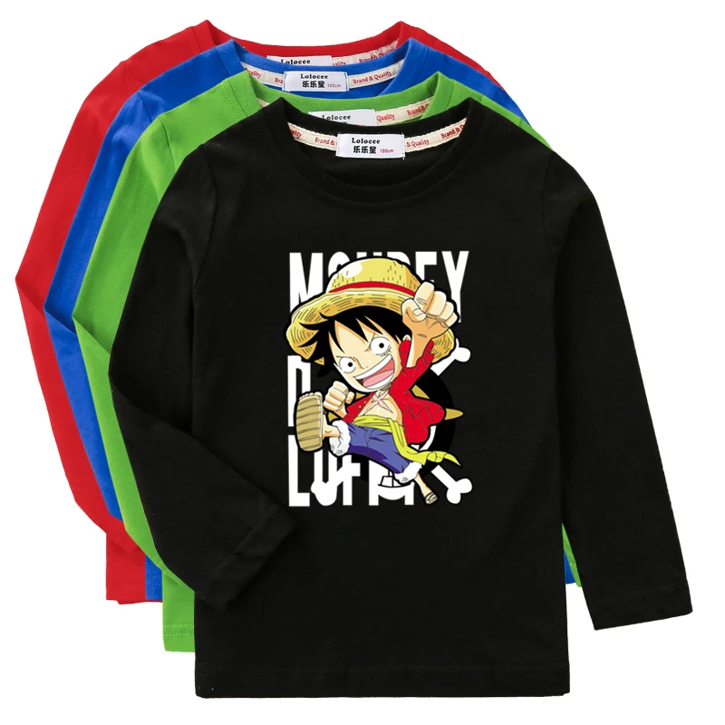 Kids Anime Print Costume Luffy Long Sleeve T-Shirt Boys Teen Shirt Aimi Lakana Cotton Top 3T-14T Tees