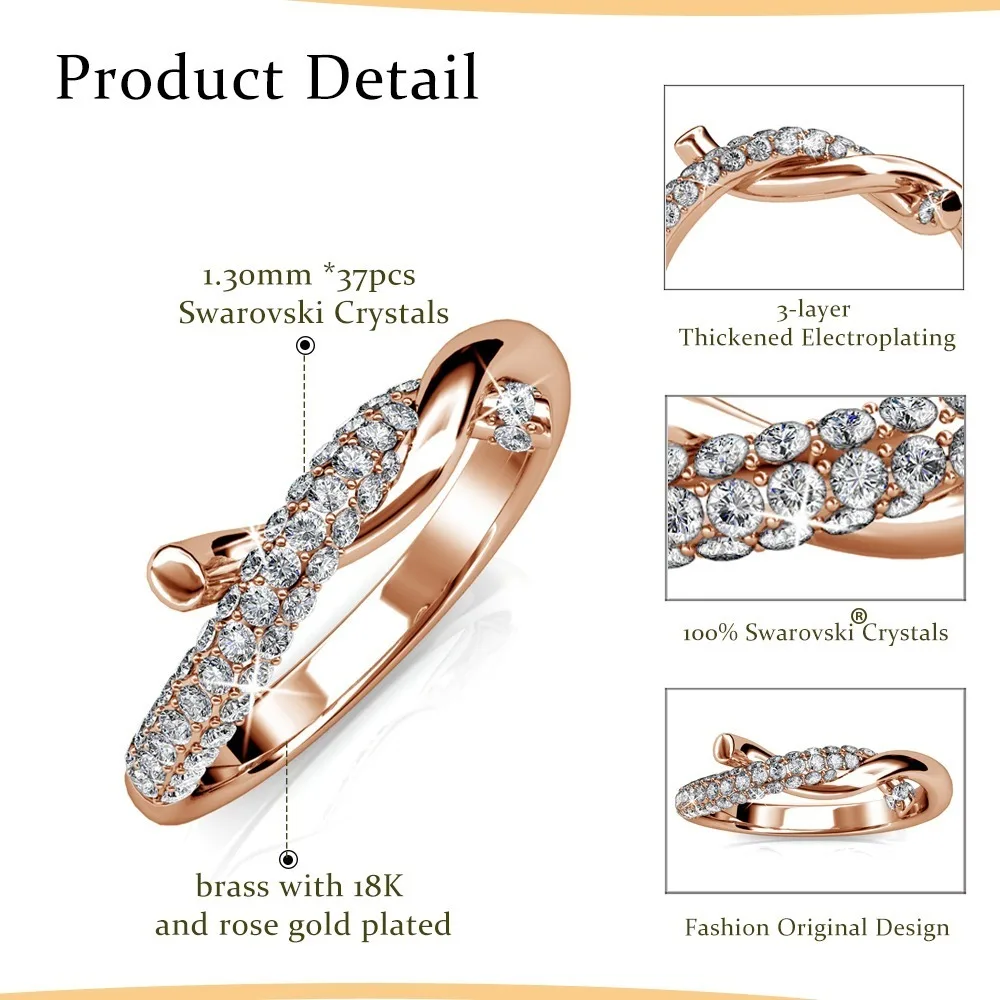 Фото Daisini оригинальные кристаллы от Swarovski, кольцо на палец крест-накрест, модные украшения, женский подарок на свадьбу, день рождения №2