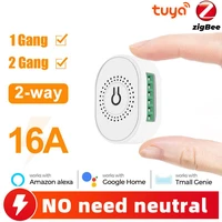 tuya smart diy switch 16a zigbee smart mini switch support two way control no neutral wire required support alexa google home