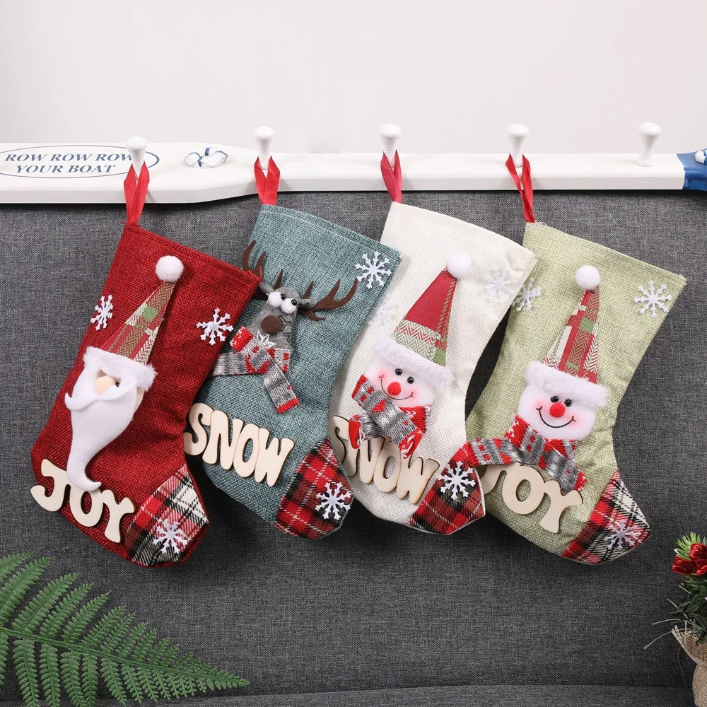 

Christmas Stockings Decorative Kids Gift Candy Bag Xmas Tree Hangings Pendant Snowman Deer Fabric Pocket New Year Party Decor