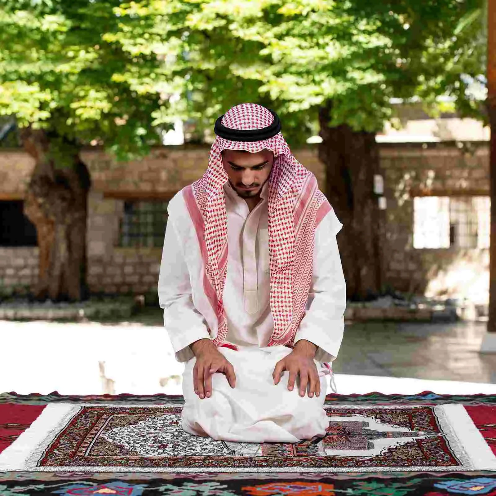 

CLISPEED Muslim Prayer Rug with Carrying Bag Portable Tassel Prayer Carpet