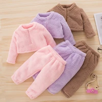 baby girls outfit set autumn and winter long sleeve solid color coat trousers two piece childrens suit toddler girl clothes