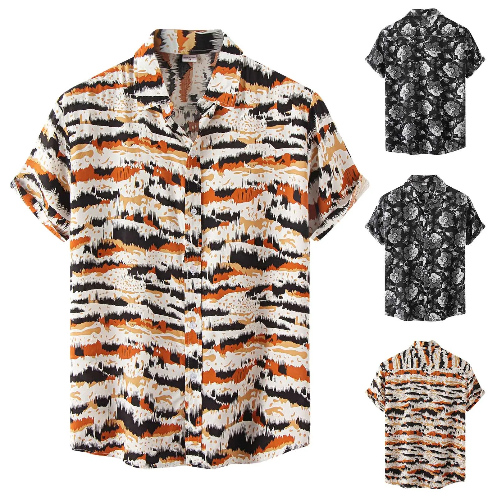 

Men Summer Printed Turndown Collar Casual Single Breasted Short Sleeve Shirts Short Shirt