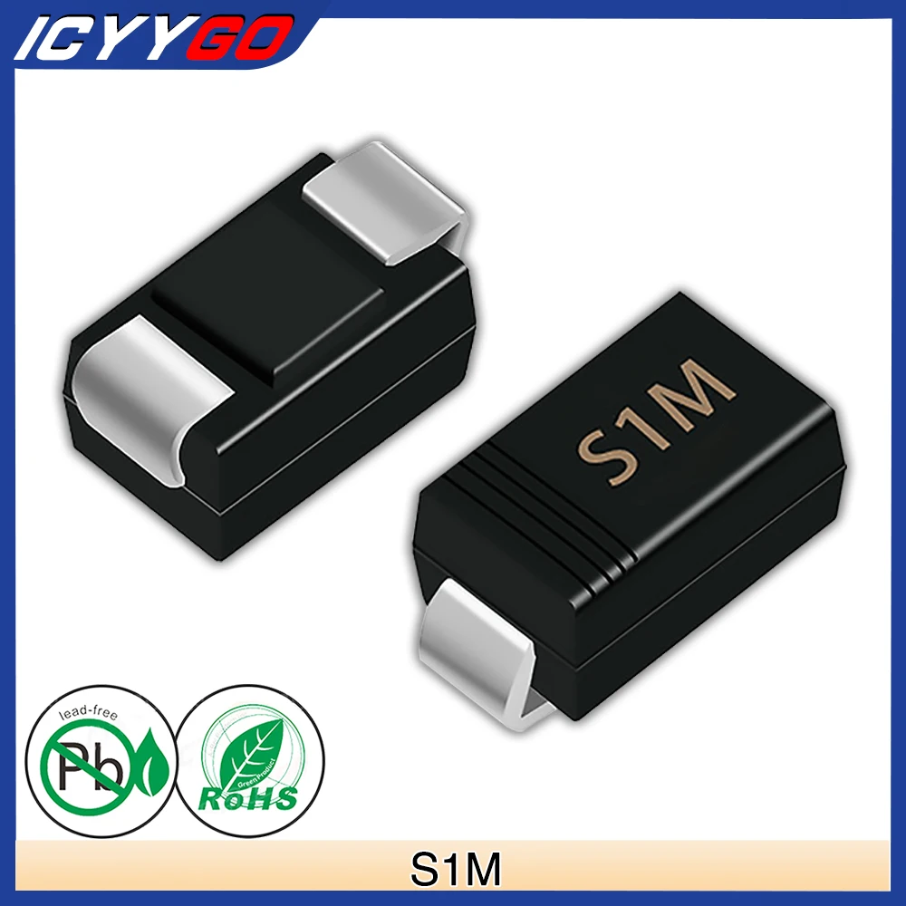 

100 Pcs ICYYGO S1M SMD Rectifier Diode 1A 1000V SMA DO-214AC 1 Amp 1000 Volt Electronic Silicon Diodes