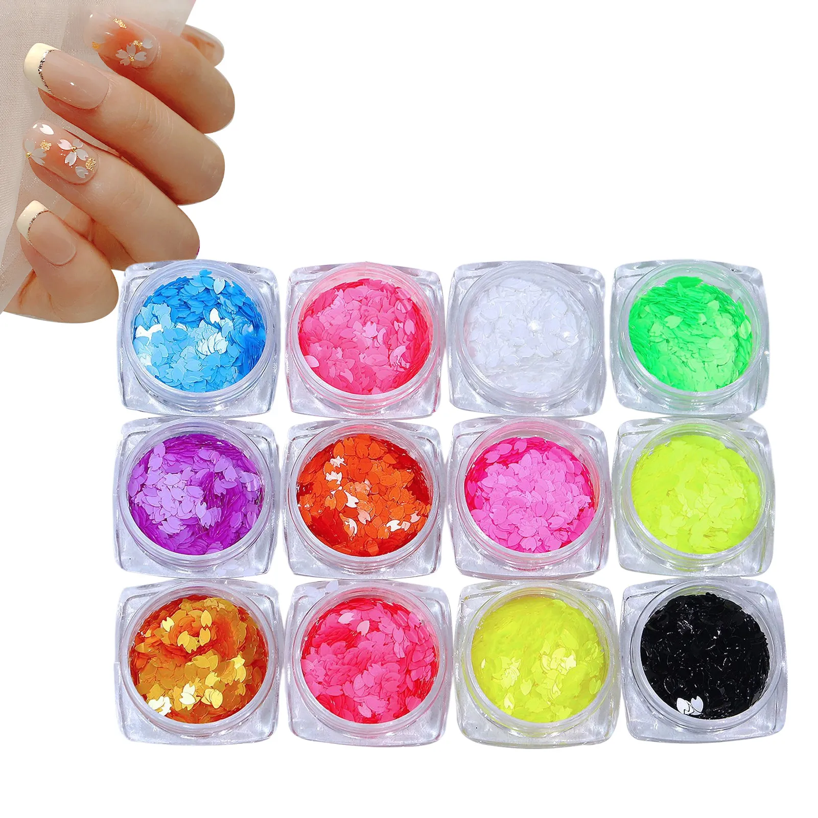 

Glitter Nail Kit 12pcs Colorful Glitter Nail Kit For Girls Sakura Glitter Nail Art Slices For Nails Decoration