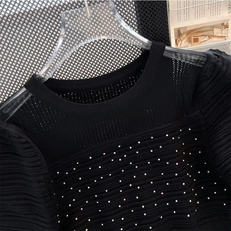 Женская одежда шикарные цветные футболки со стразами круглым вырезом и коротким