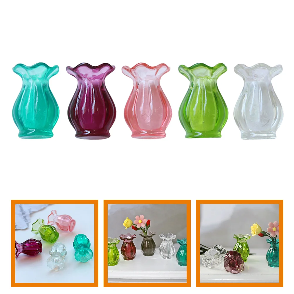 

5 Pcs Small Vase Mini Work Tiny Furniture Figurines Plastic Miniature Landscape Decor