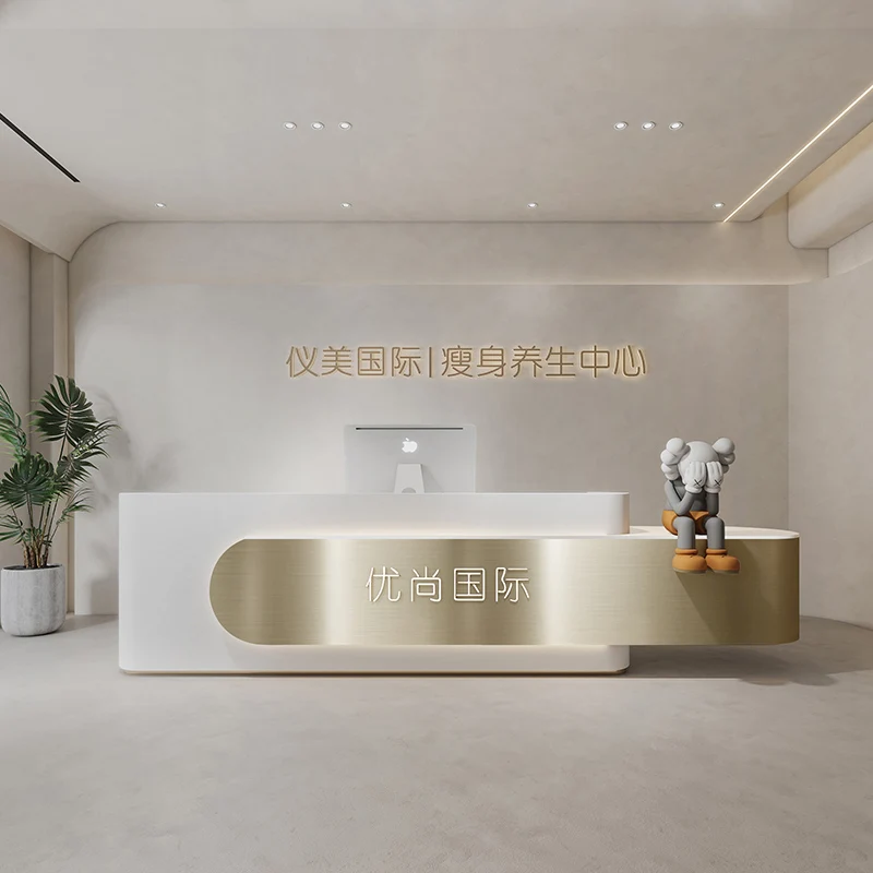 Офисная стойка для регистрации Pulpito розовая Простая Стойка салона красоты белая