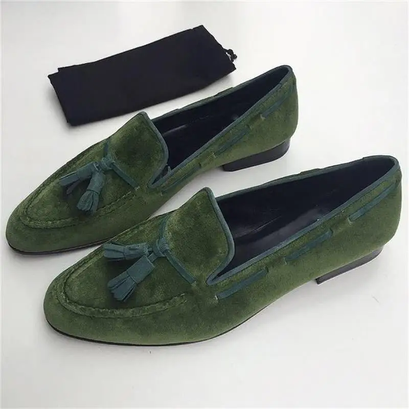 

New Loafers Men Shoes Faux Suede Ankle Green Classic Casual Wedding Party Retro Fringe Fashion Dress Shoes Chaussure Homme KP730