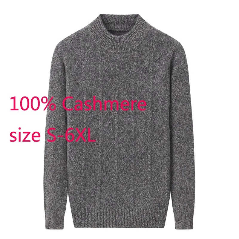 

New Arrival Men Winter Young Jacquard Oversized Thickened O-neck Knitted Pullovers Casual 100%cashmere Sweater Plus Size S-6XL