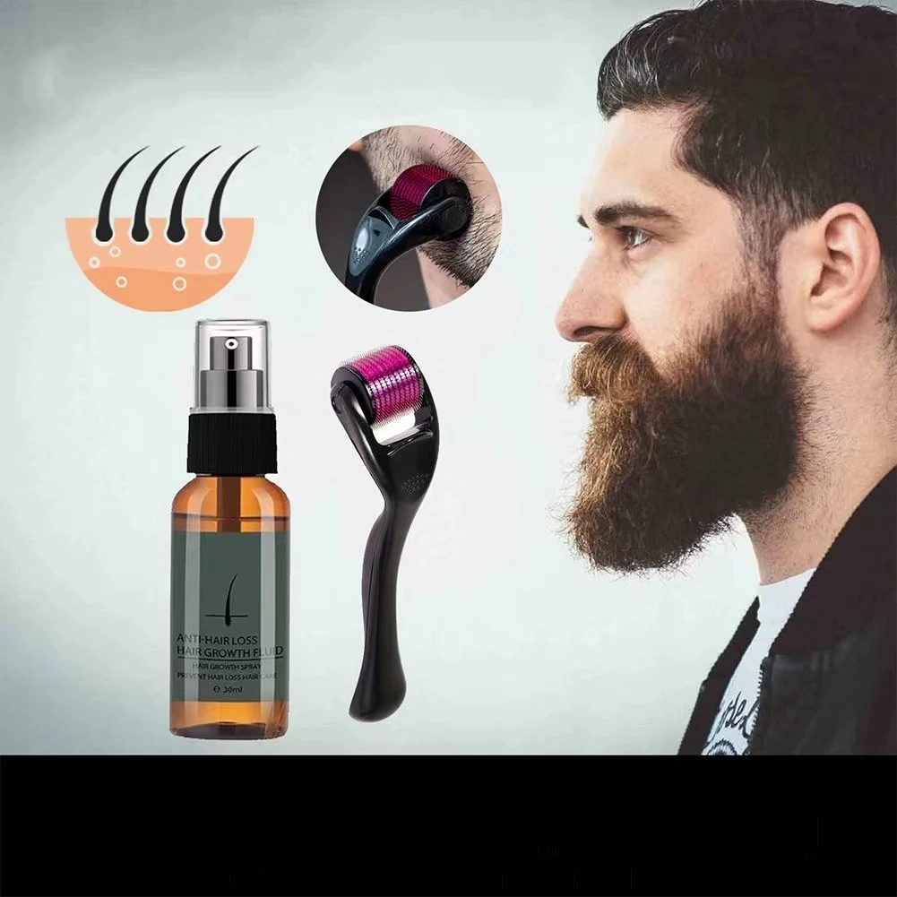 

30ml Men Beard Growth Roller Set Beard Growth Kit Men's Beard Growth Essence Nourishing Enhancer Beard Oil Spray Beard Care