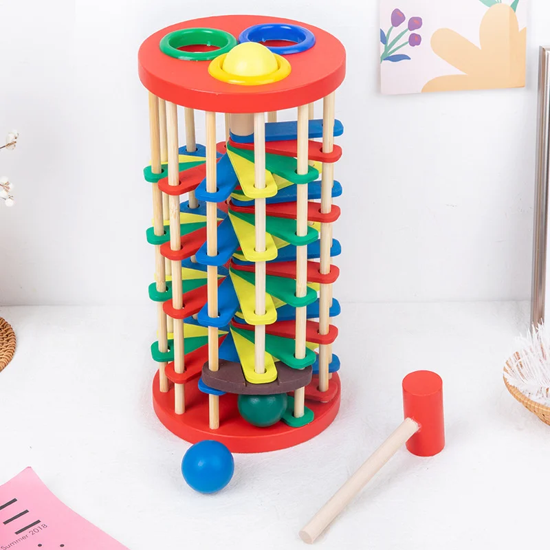 

Wooden Knocking Ball Down Ladder Children Hand-eye Coordination Desktop 2023 New Puzzle Toy Baby Knocking Table For Toddlers 1-3