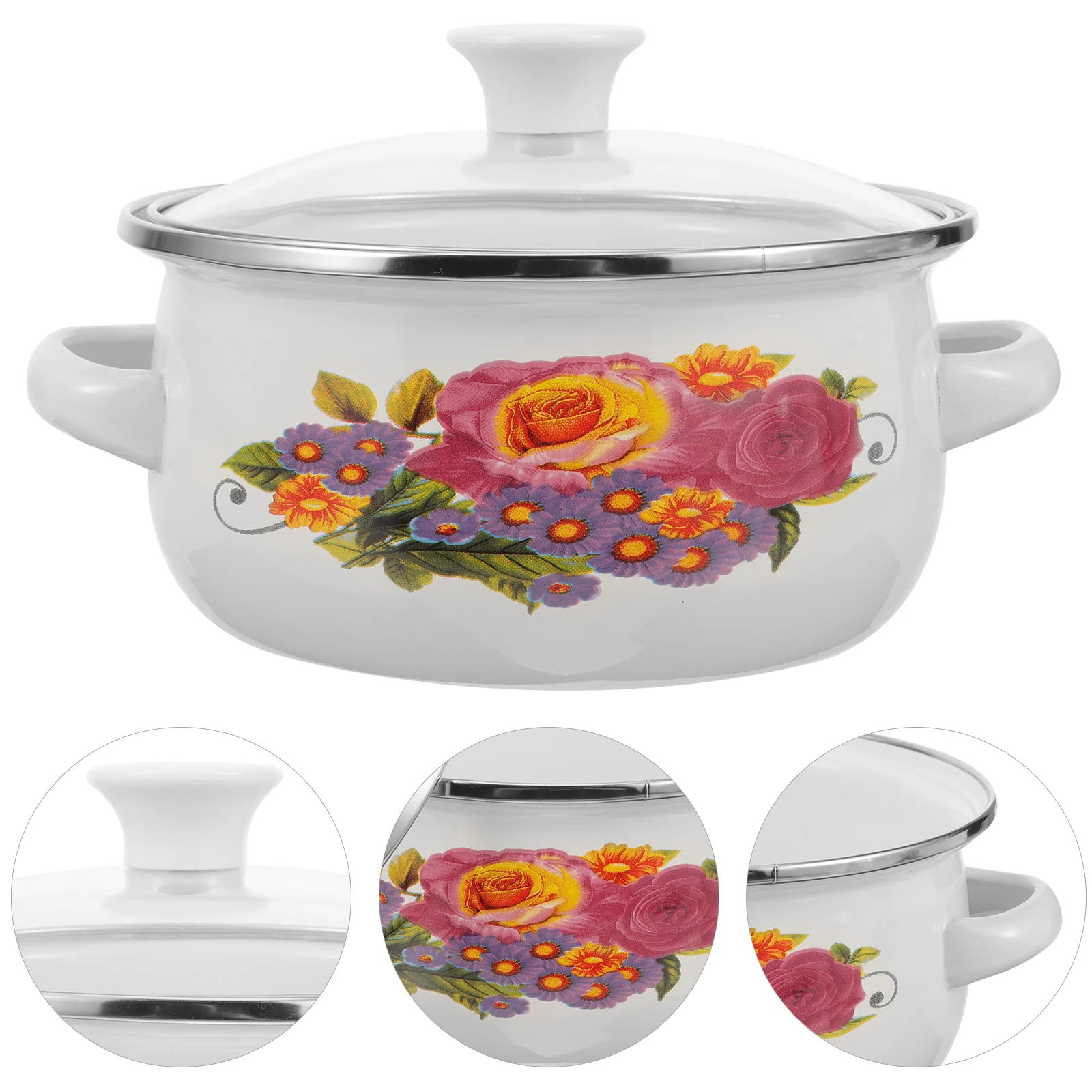 

3 Pcs Soup Pot Cooking Stackable Enamel Small Colorful Flower Tangine Pots Kitchen Pans