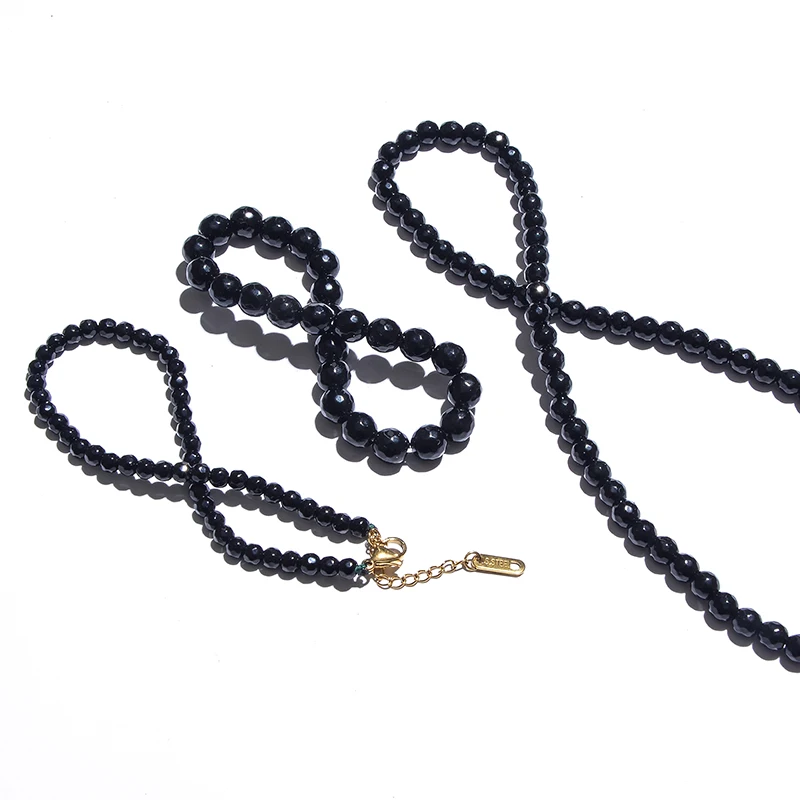 Браслет на ногу с ониксом Женский Ювелирное Украшение граненым черным Пляжная