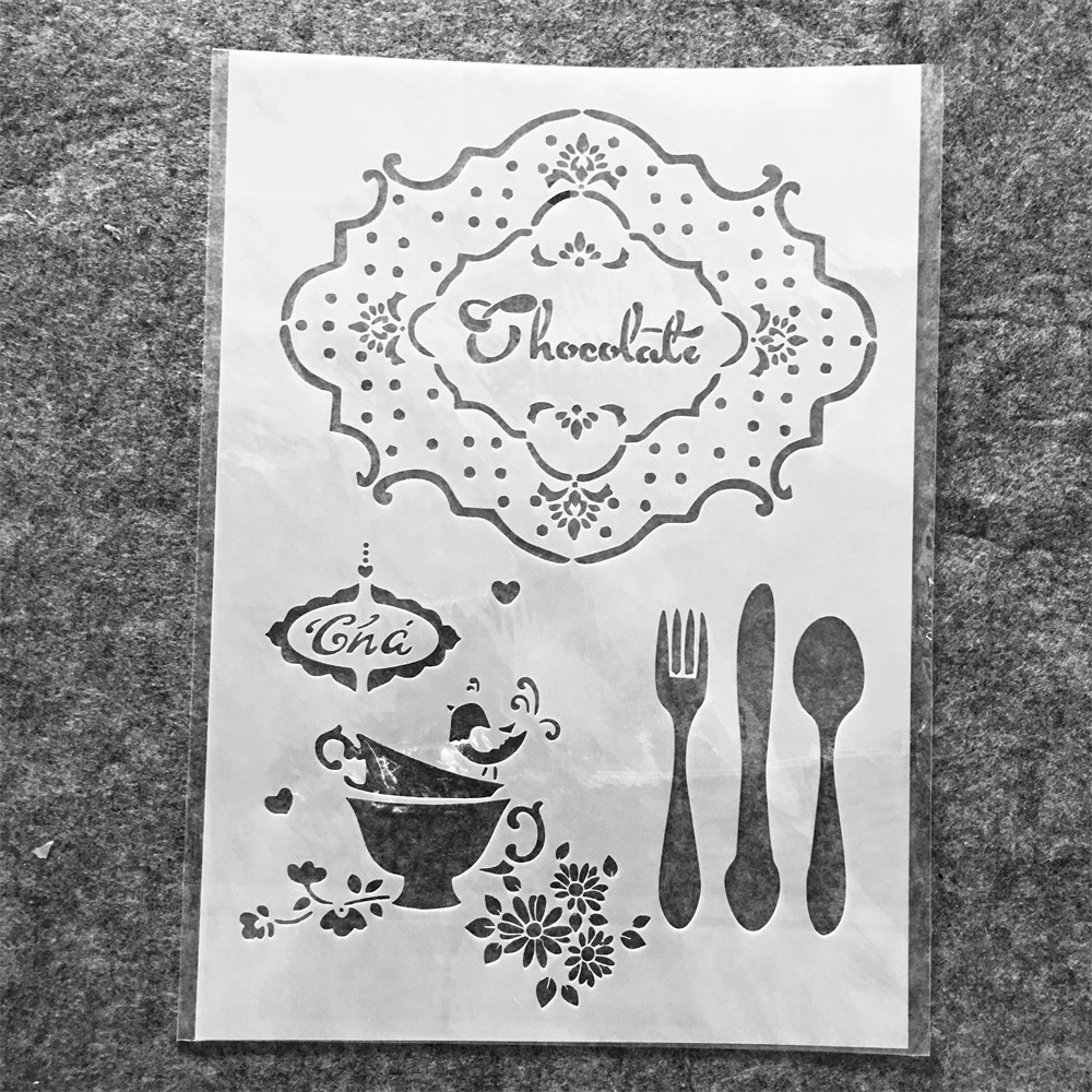 

A4 29cm Chocolate Spoon Cup DIY Layering Stencils Wall Painting Scrapbook Coloring Embossing Album Decorative Template