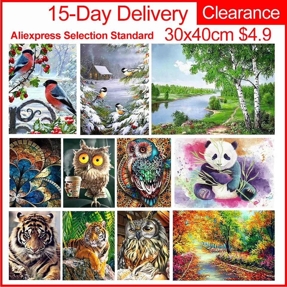 

AZQSD Diamond Painting Animal Owl Birds Tiger 30x40cm Clearance Full Square Diamond Embroidery Sale Tree Mosaic Home Decor
